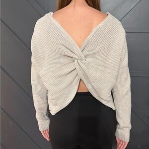 Hollister Off-Shoulder Tan Twist-Back Sweater